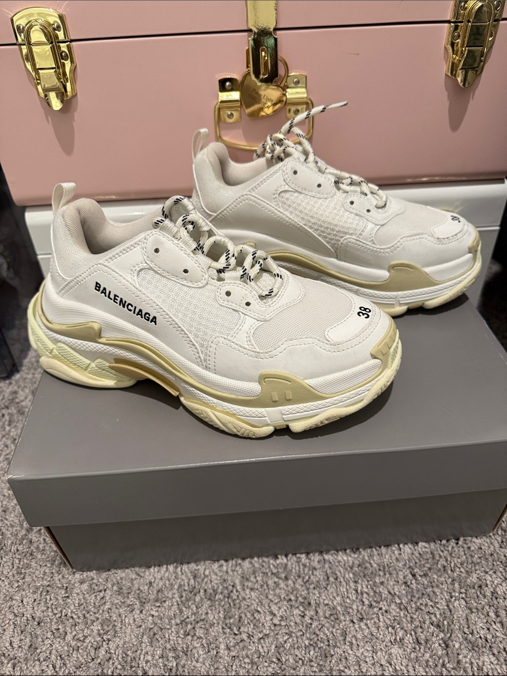 Balenciaga White/Cream Triple S Sneakers